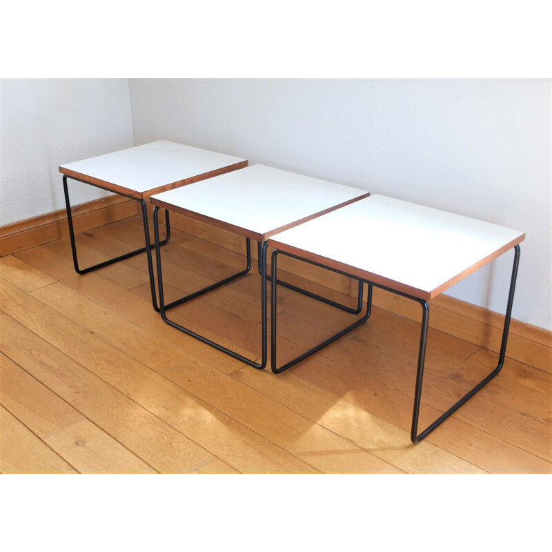 Set of 3 vintage tables by Pierre Guariche for Steiner, 1955s