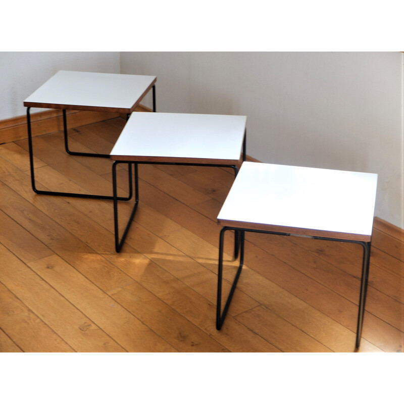Set of 3 vintage tables by Pierre Guariche for Steiner, 1955s