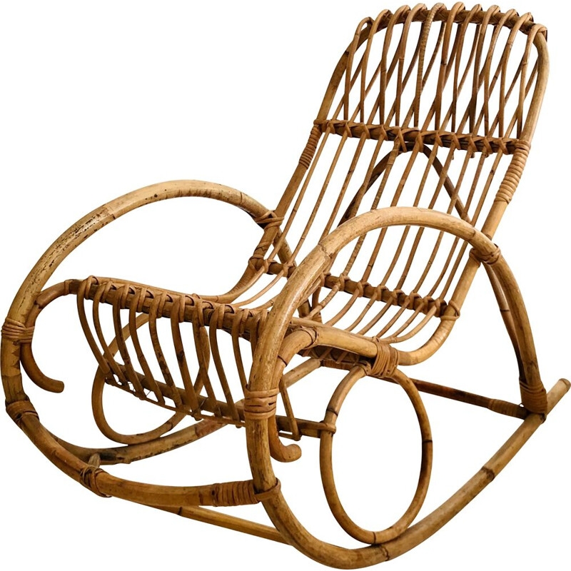 Vintage rattan rocking chair for children, Italy 1960