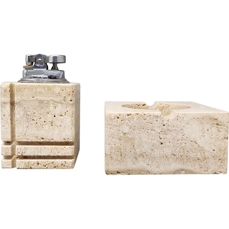 Vintage travertine smoking set by Enzo Mari for F.lli Mannelli, 1960s