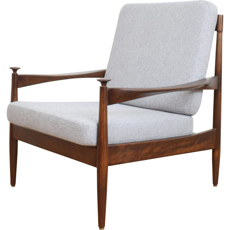 Sillón danés vintage de madera y tela, Dinamarca 1960