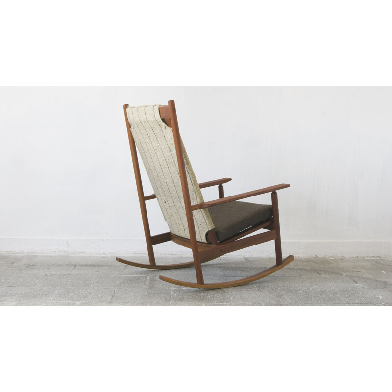 Vintage teakhouten schommelstoel van Hans Olsen voor Juul Kristensen