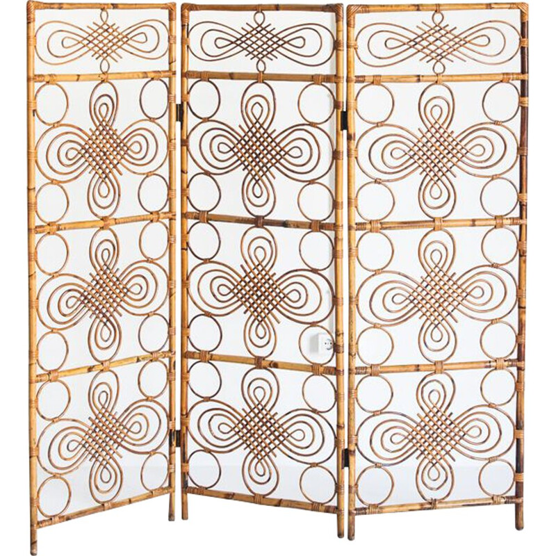 Vintage screen in cane and rattan, France 1960