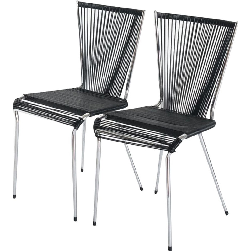 Pair of vintage "scoubidou" chairs by André Monpoix, France 1960