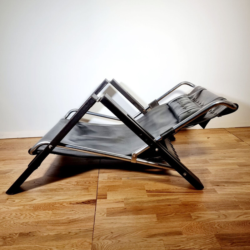 Pareja de sillones vintage de madera y cuero de Sonja Wasseur para Wasseur Studio, Países Bajos 1960