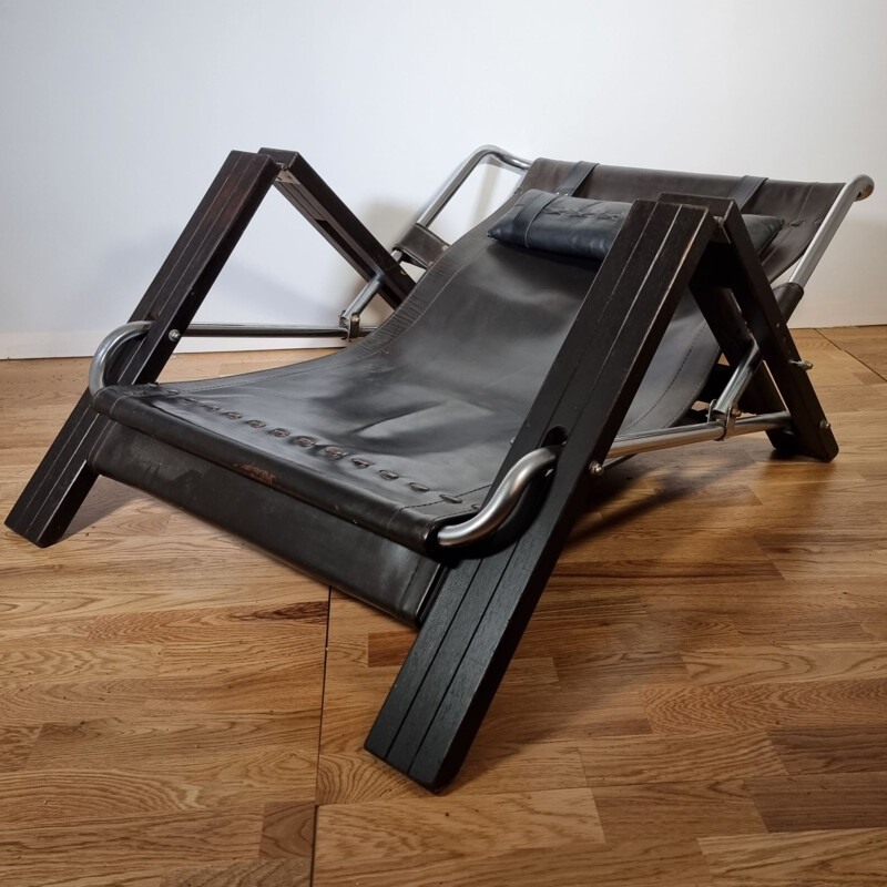 Pair of vintage wood and leather armchairs by Sonja Wasseur for Wasseur Studio, Netherlands 1960