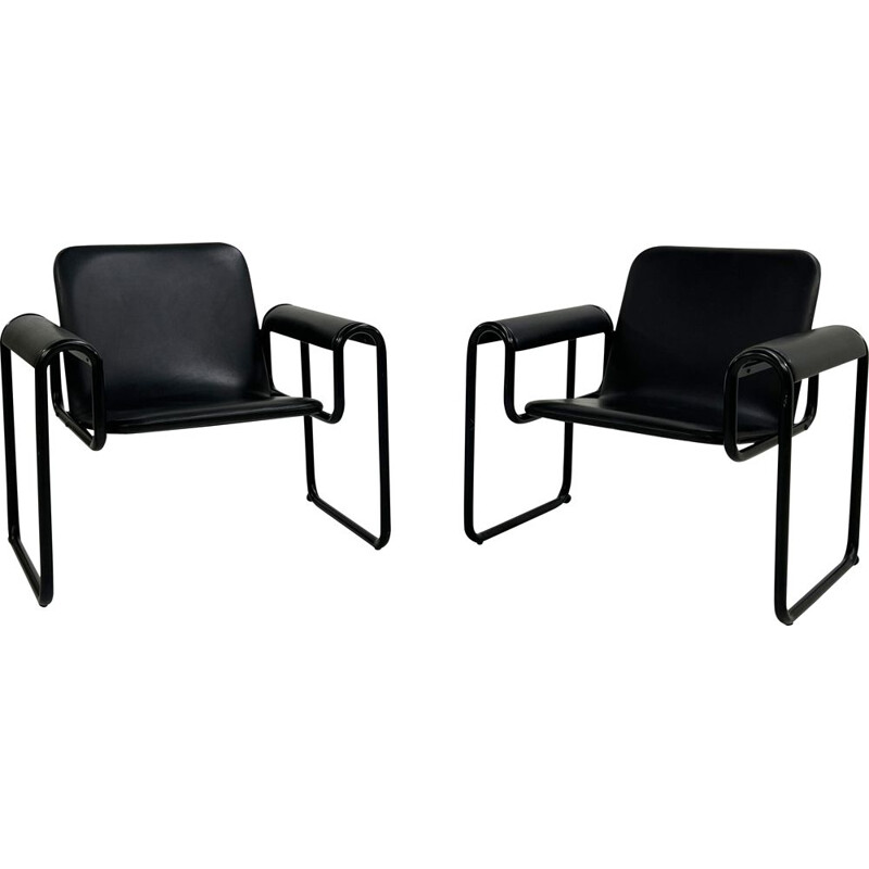 Pair of vintage Motel black armchairs by Michele De Lucchi & Ferruccio Laviani for Biefffeplast