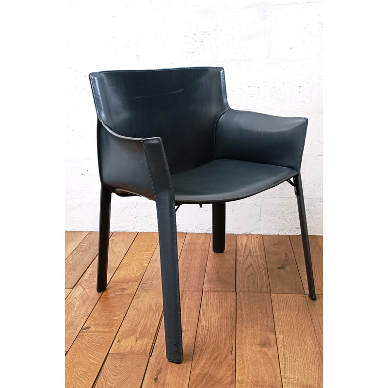 Vintage P90 chairs in metal and grey leather by Giancarlo Vegni for Fasem