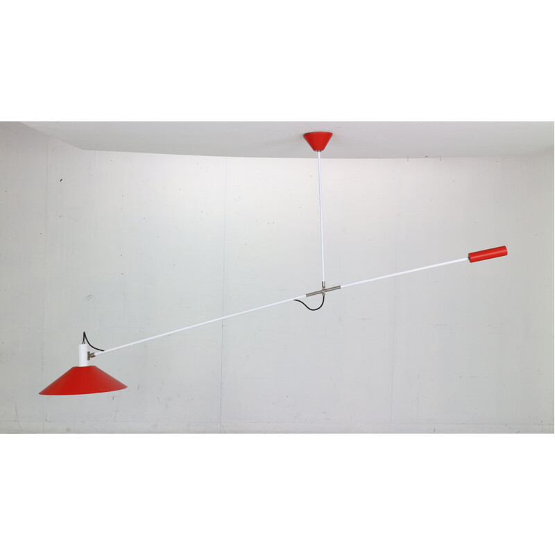 Vintage white lacquered pendulum pendant lamp by J.J.M. Hoogervorst for Anvia Almelo, The Netherlands 1957