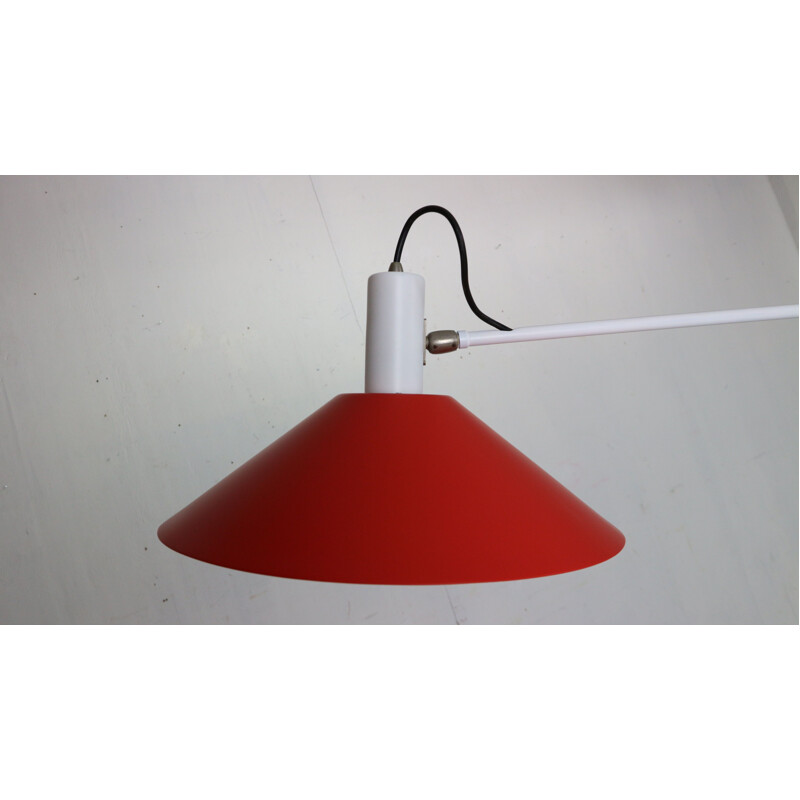 Vintage white lacquered pendulum pendant lamp by J.J.M. Hoogervorst for Anvia Almelo, The Netherlands 1957