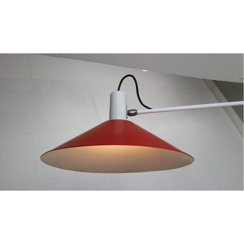 Vintage white lacquered pendulum pendant lamp by J.J.M. Hoogervorst for Anvia Almelo, The Netherlands 1957