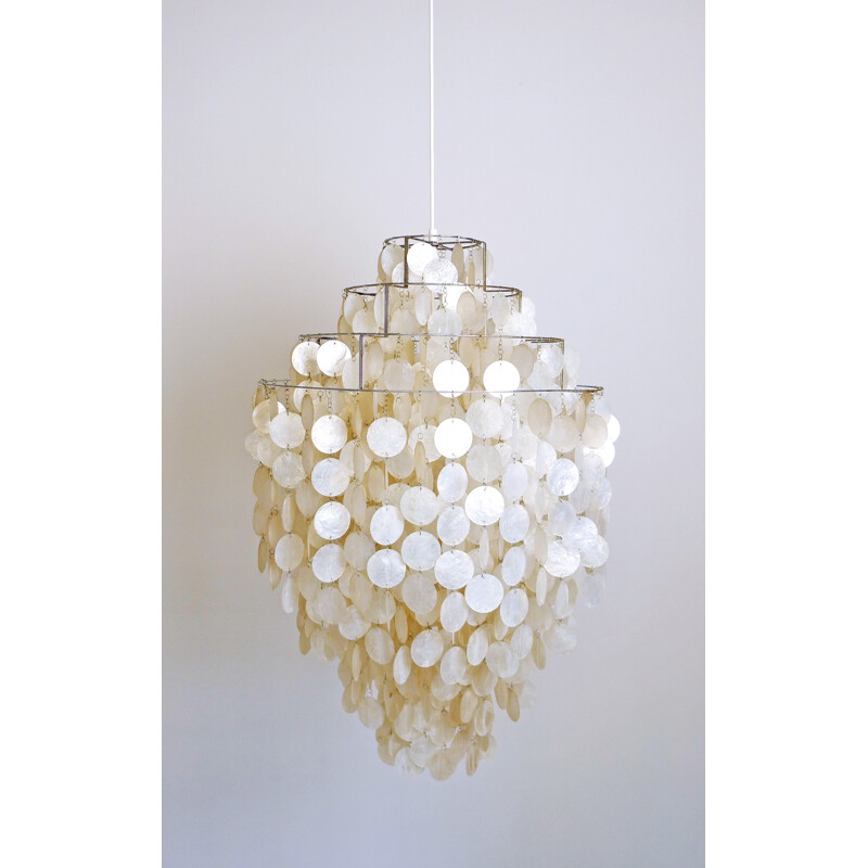 J. Luber Ag chandelier in chromed metal and nacre, Verner PANTON - 1960s