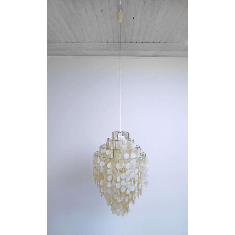 J. Luber Ag chandelier in chromed metal and nacre, Verner PANTON - 1960s