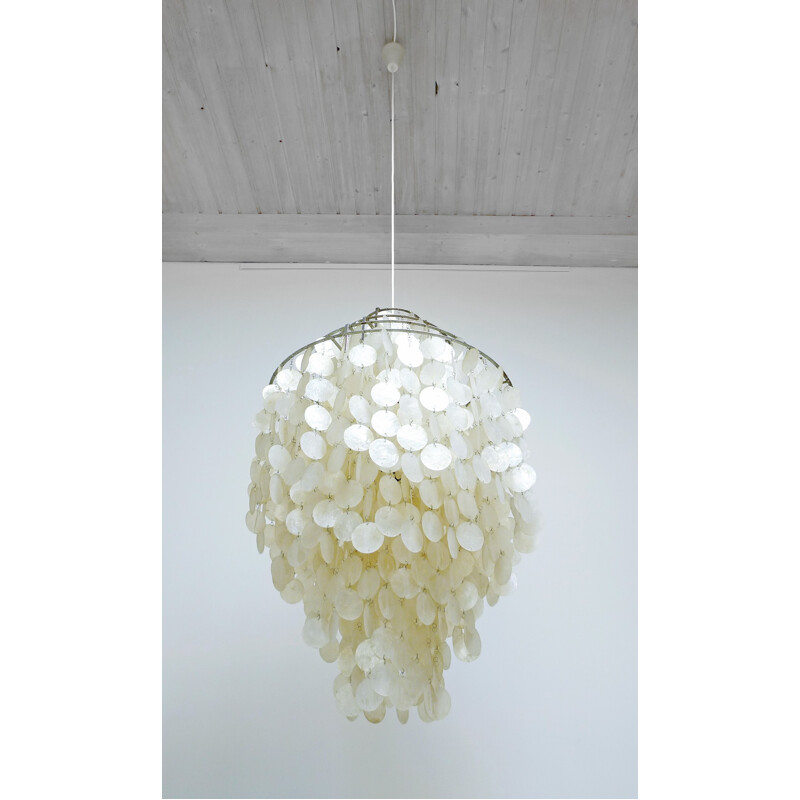 J. Luber Ag chandelier in chromed metal and nacre, Verner PANTON - 1960s