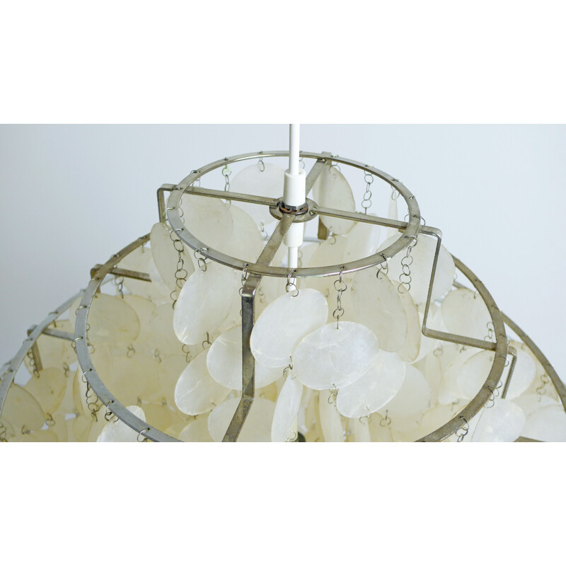 J. Luber Ag chandelier in chromed metal and nacre, Verner PANTON - 1960s