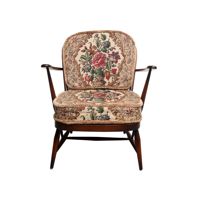 Englischer Vintage-Sessel mit floralem Stoff von Luigi Ercolani für Ercol, 1950