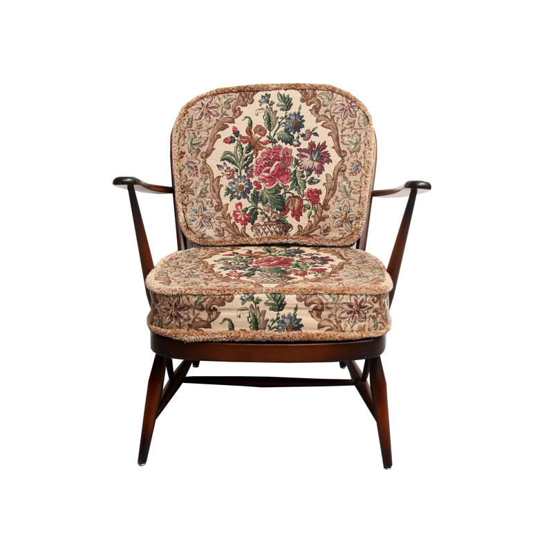 Vintage british armchair with floral fabric by Luigi Ercolani for Ercol, 1950s