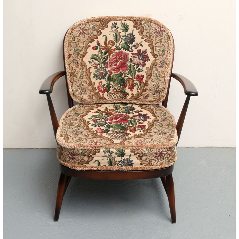 Fauteuil vintage anglais avec tissu floral par Luigi Ercolani pour Ercol, 1950