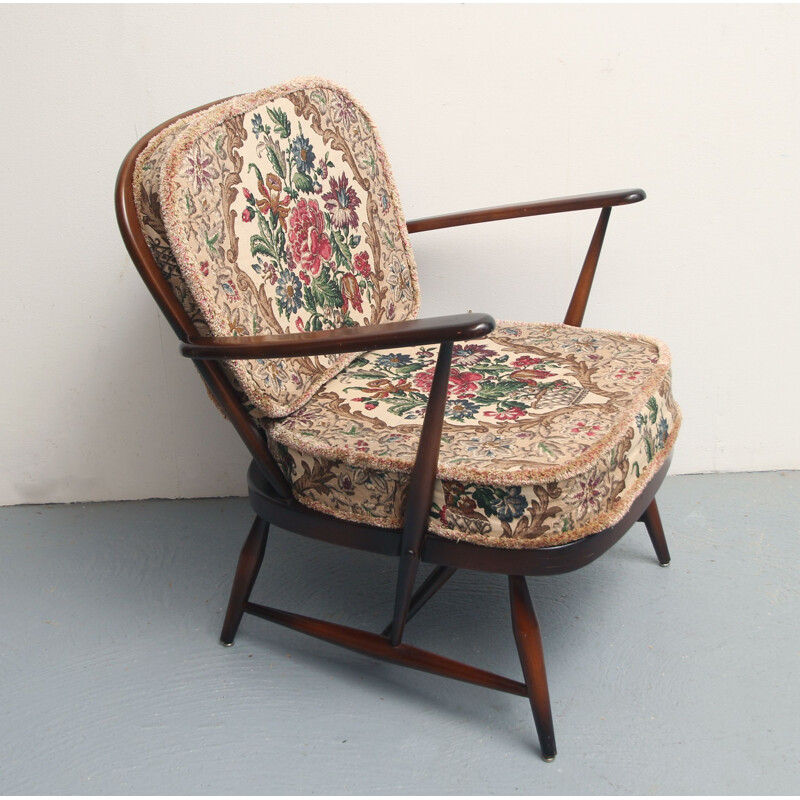 Vintage british armchair with floral fabric by Luigi Ercolani for Ercol, 1950s