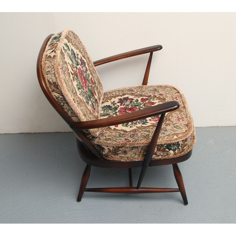 Vintage british armchair with floral fabric by Luigi Ercolani for Ercol, 1950s