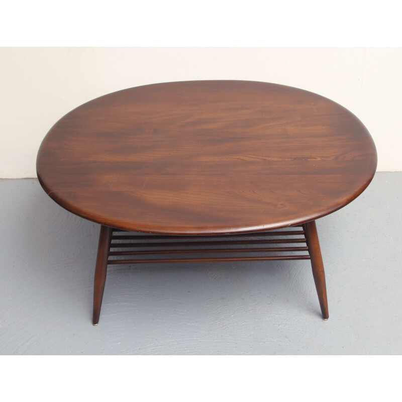 Vintage coffee table in dark wood by Ercol, UK 1950s