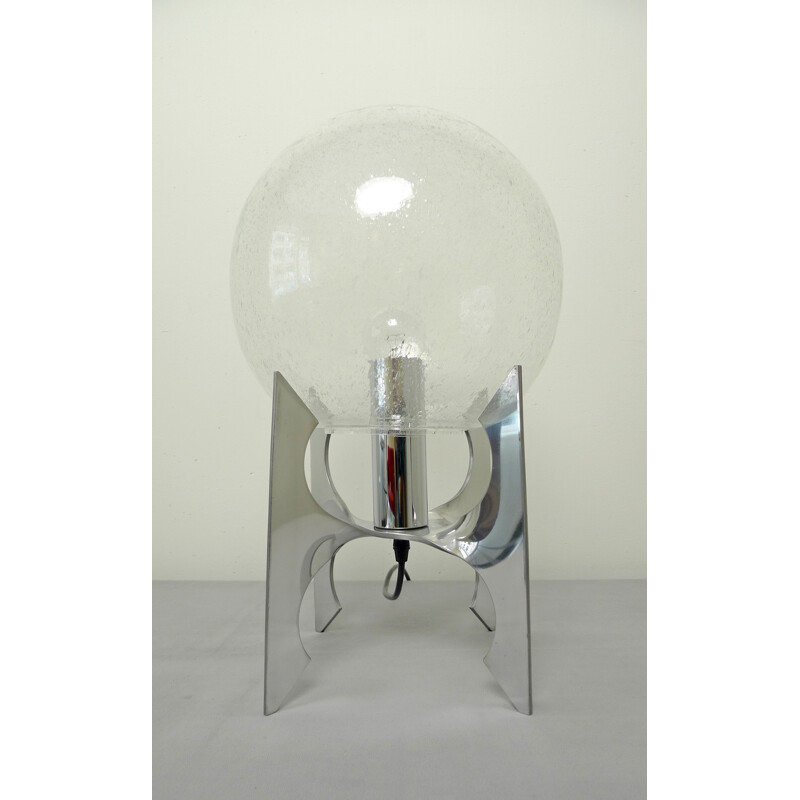 German "Apollo" table lamp in aluminum and glass - 1970s