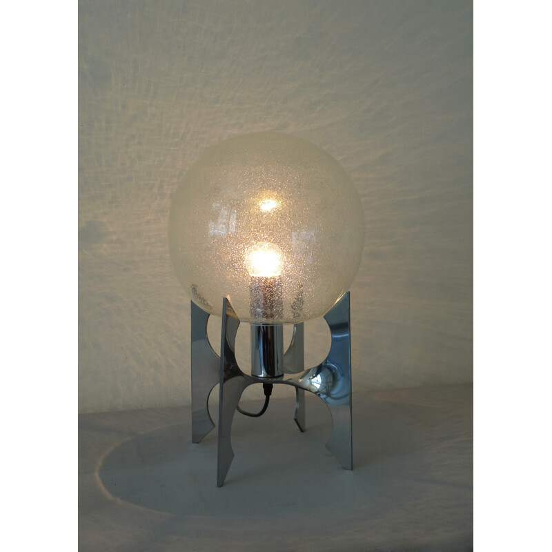 German "Apollo" table lamp in aluminum and glass - 1970s