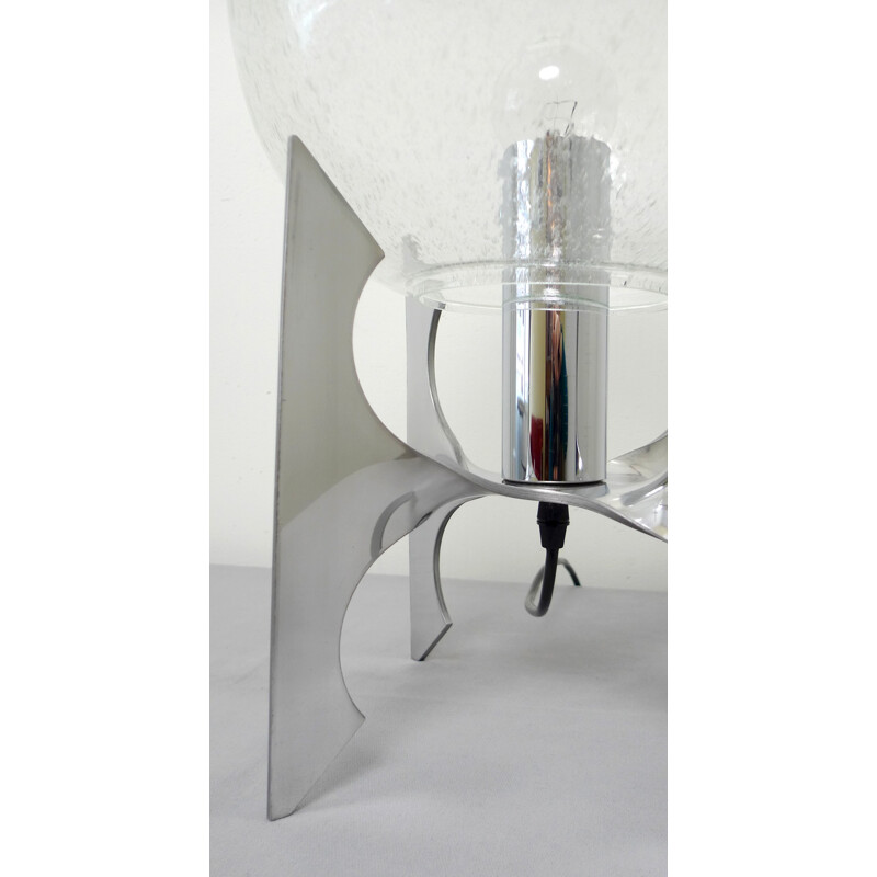 German "Apollo" table lamp in aluminum and glass - 1970s