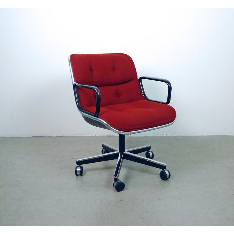 Knoll office chair in metal and red fabric, Charles POLLOCK - 1960s