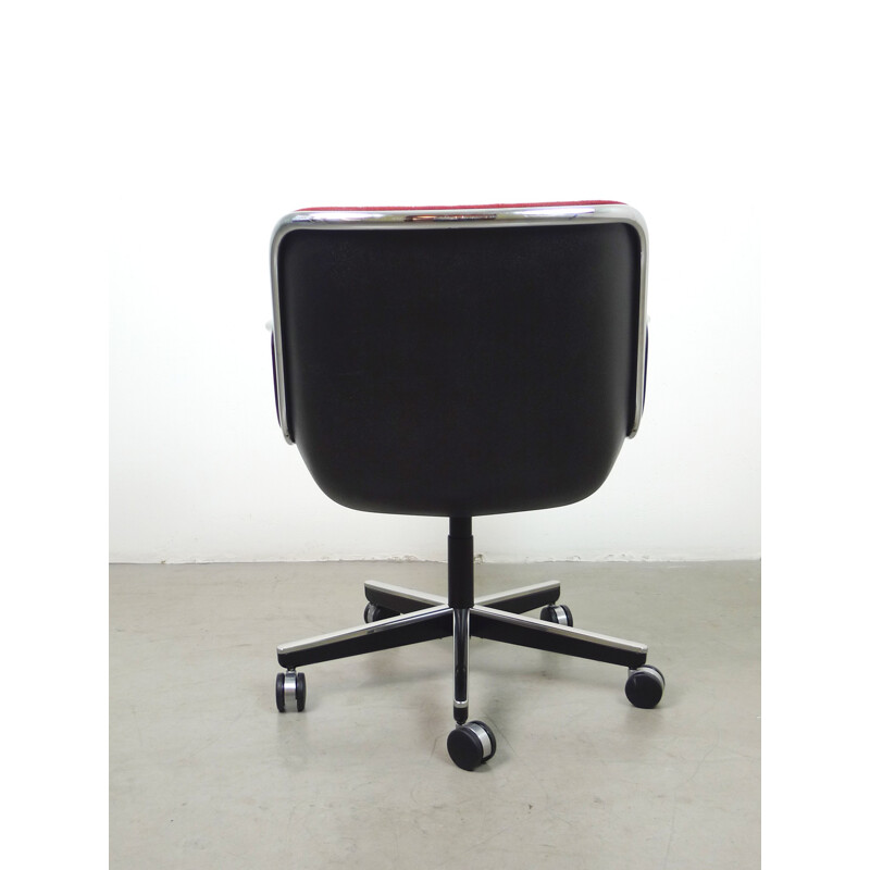 Knoll office chair in metal and red fabric, Charles POLLOCK - 1960s