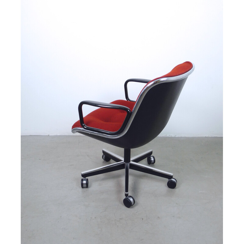 Fauteuil de bureau Knoll en métal et tissu rouge, Charles POLLOCK - 1960