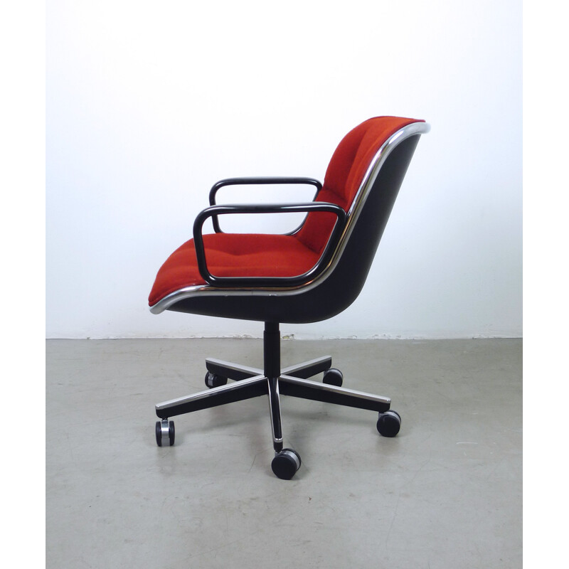 Knoll office chair in metal and red fabric, Charles POLLOCK - 1960s