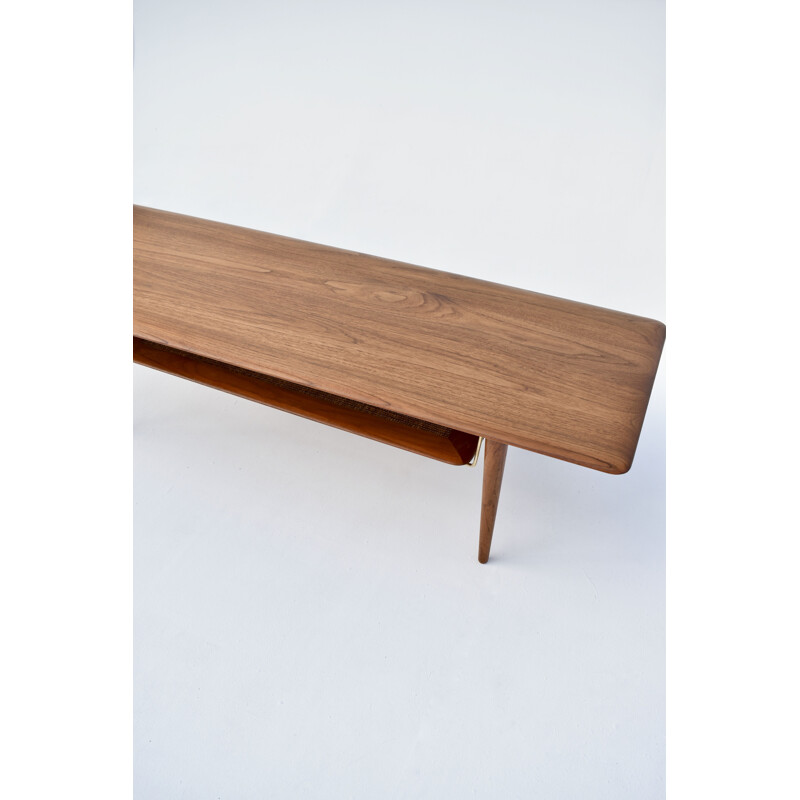 Table basse vintage 516 en teck, rotin et laiton par Peter Hvidt & Orla Molgaard Nielsen pour France & Son