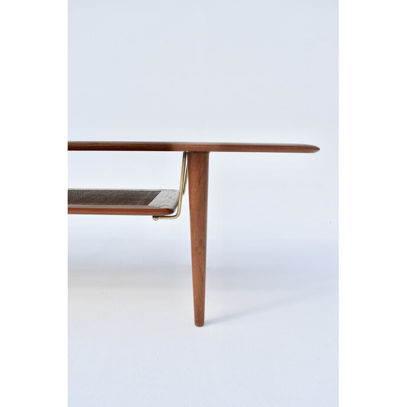 Table basse vintage 516 en teck, rotin et laiton par Peter Hvidt & Orla Molgaard Nielsen pour France & Son