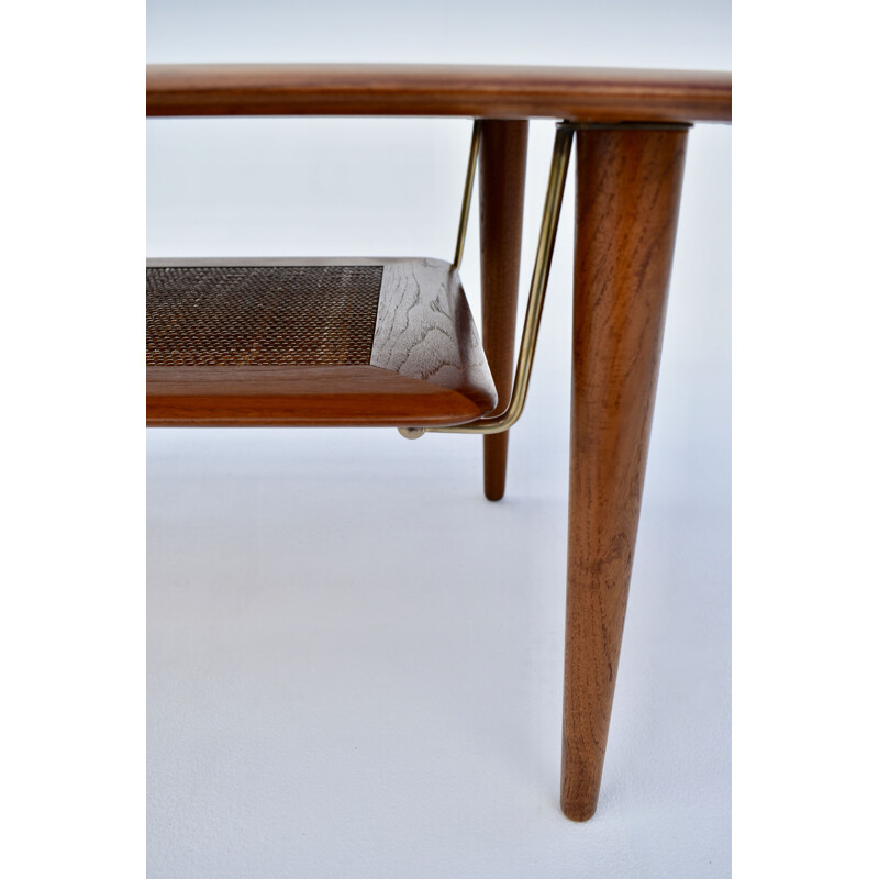 Table basse vintage 516 en teck, rotin et laiton par Peter Hvidt & Orla Molgaard Nielsen pour France & Son