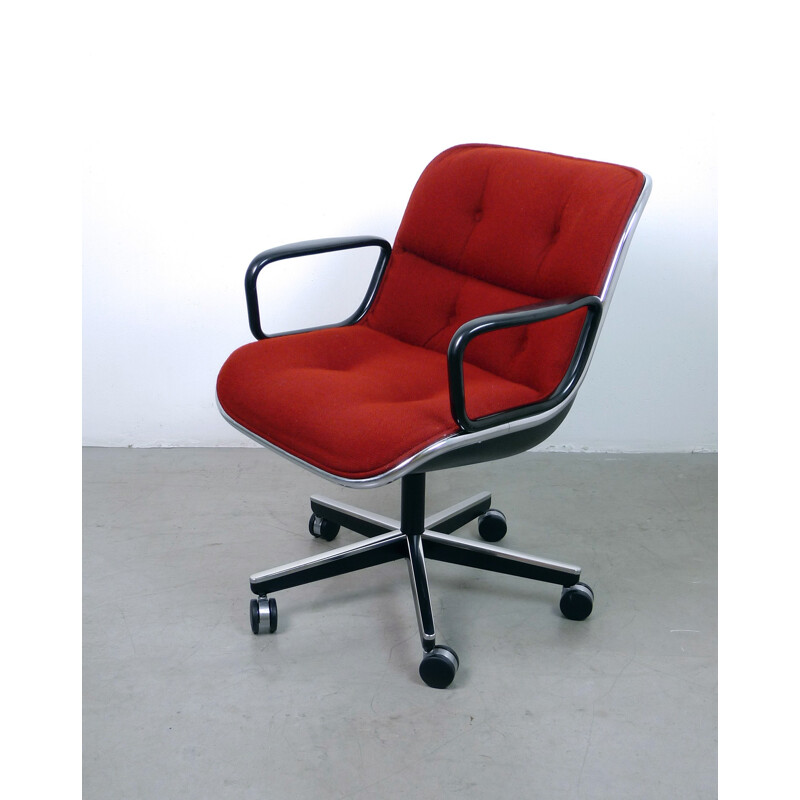 Knoll office chair in metal and red fabric, Charles POLLOCK - 1960s