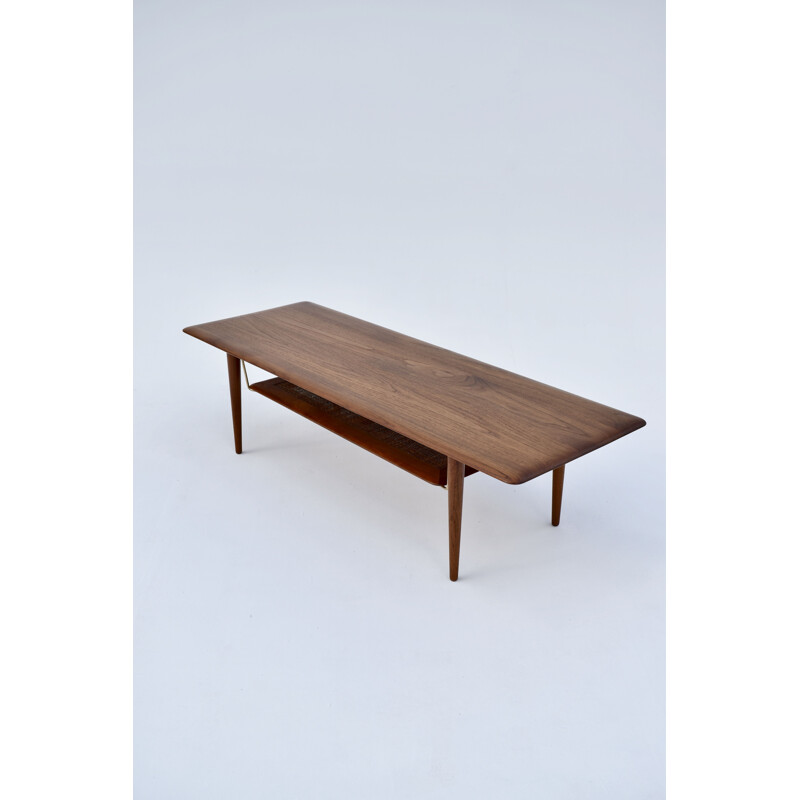 Vintage 516 teak, rattan & brass coffee table by Peter Hvidt & Orla Molgaard Nielsen for France & Son