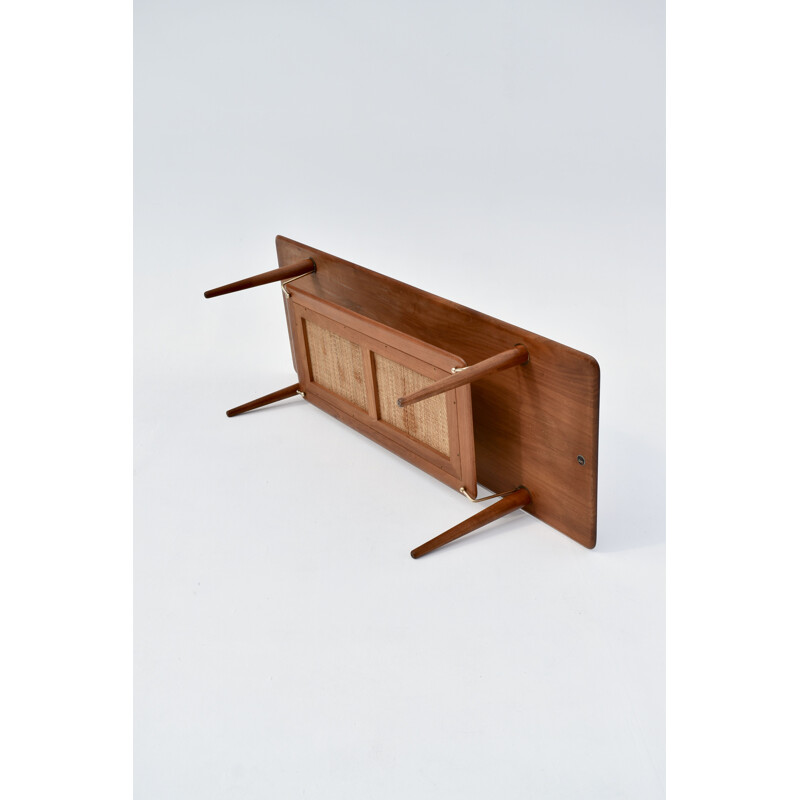 Vintage 516 teak, rattan & brass coffee table by Peter Hvidt & Orla Molgaard Nielsen for France & Son