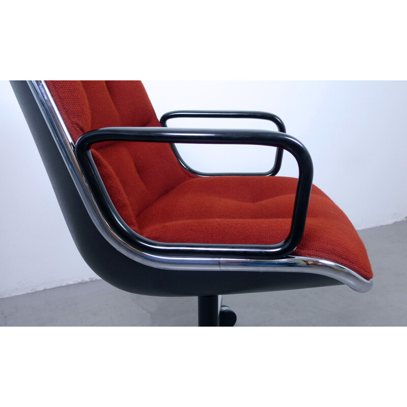 Knoll office chair in metal and red fabric, Charles POLLOCK - 1960s