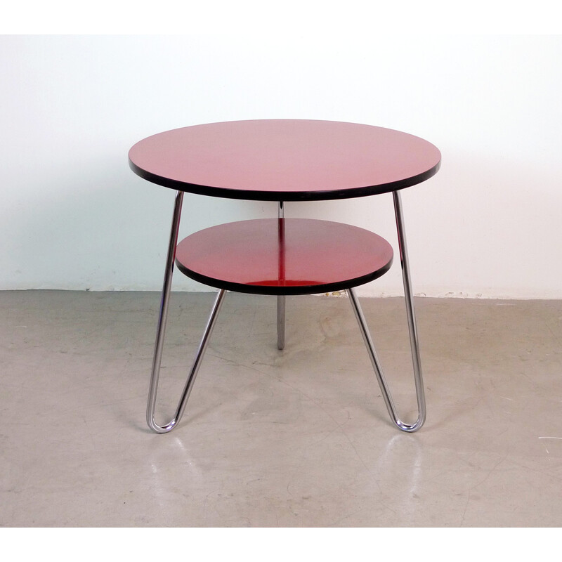 Red round coffee table in steel - 1950s