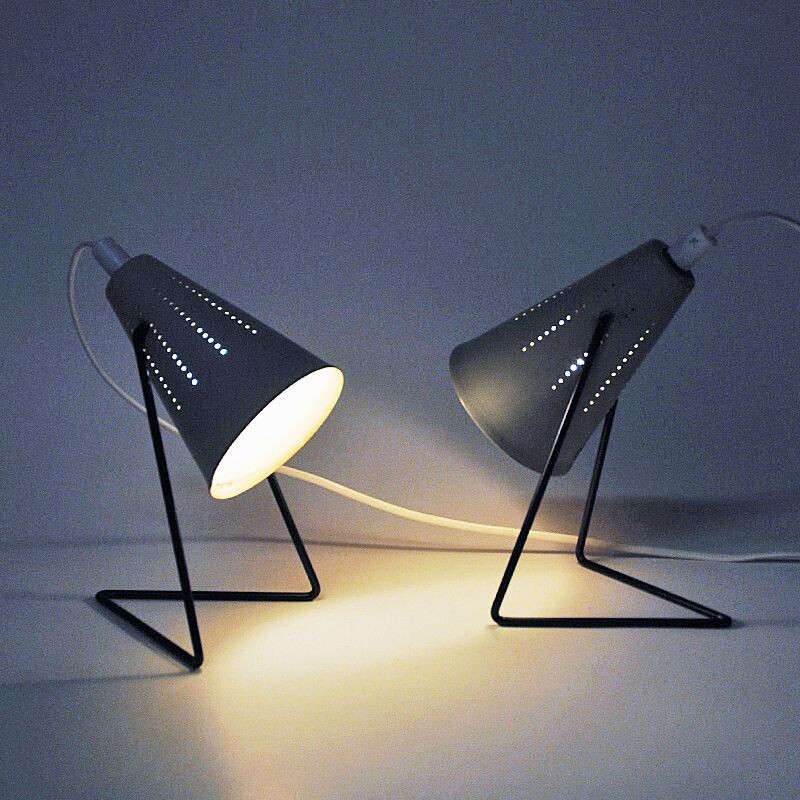 Pair of vintage creamy white metal table lamps by Svend Aage Holm-Sørensen for Asea, Sweden 1950