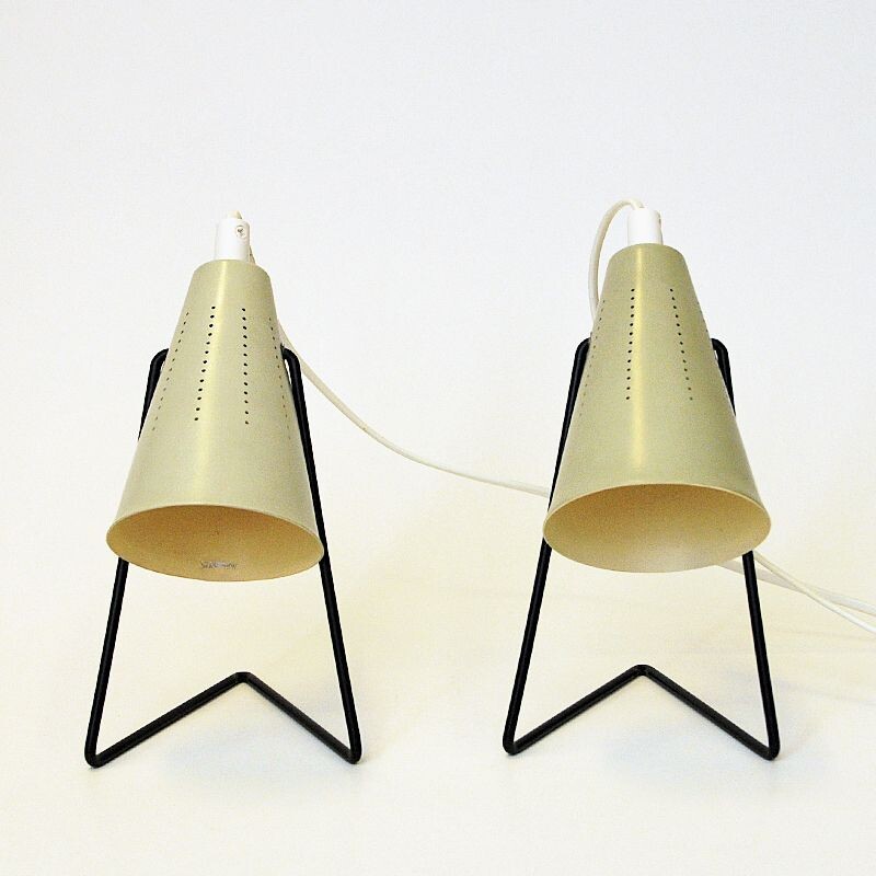 Pair of vintage creamy white metal table lamps by Svend Aage Holm-Sørensen for Asea, Sweden 1950