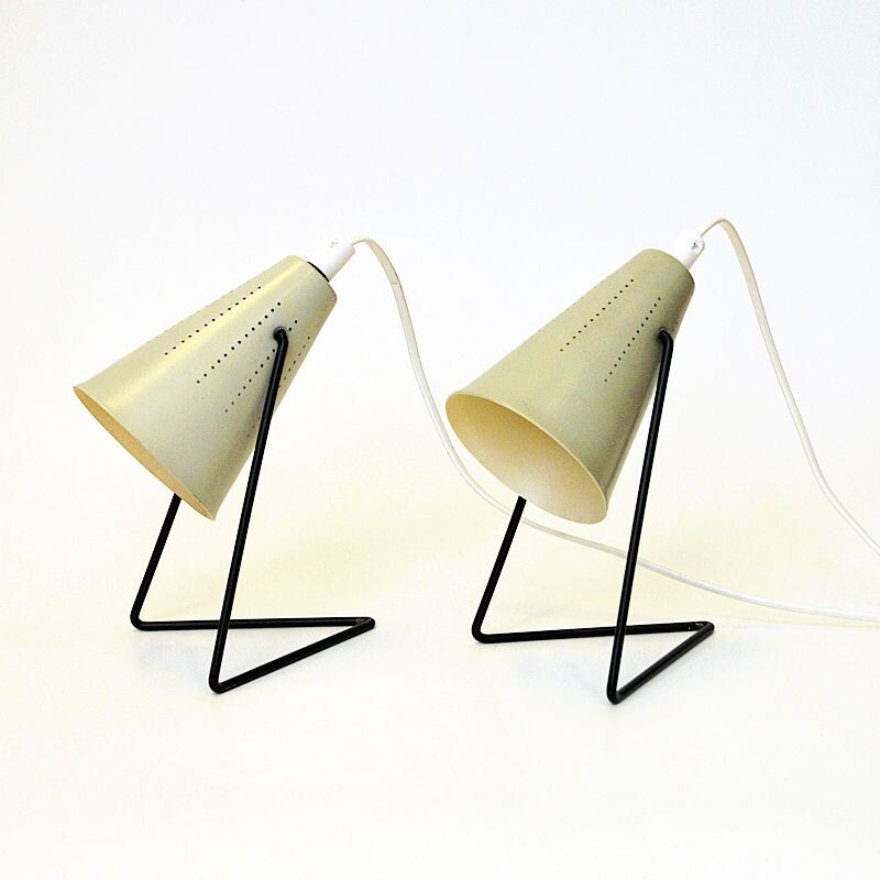 Pair of vintage creamy white metal table lamps by Svend Aage Holm-Sørensen for Asea, Sweden 1950