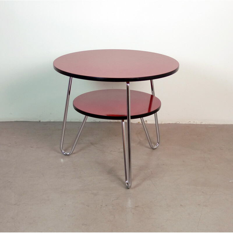 Red round coffee table in steel - 1950s