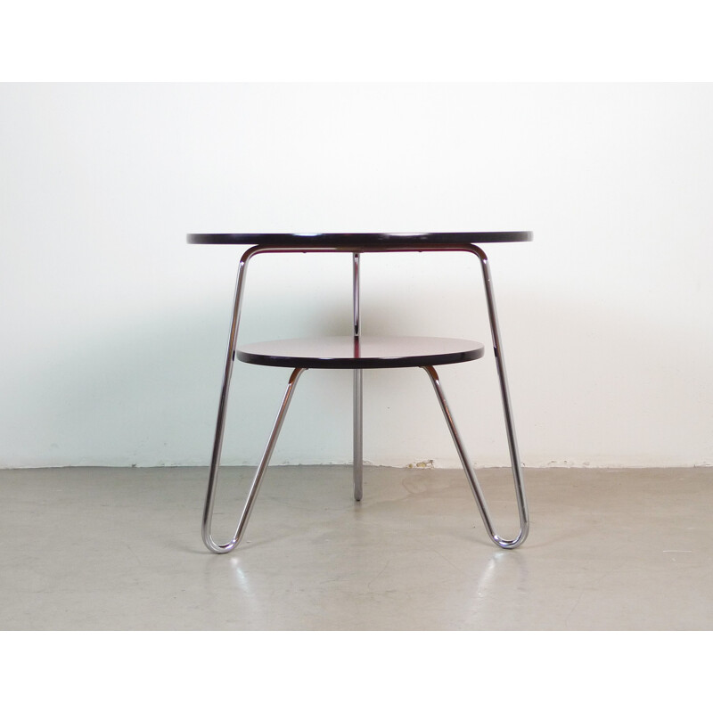 Red round coffee table in steel - 1950s