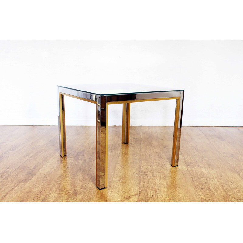 Table basse vintage en acier chromé et verre de Renato Zevi, 1970