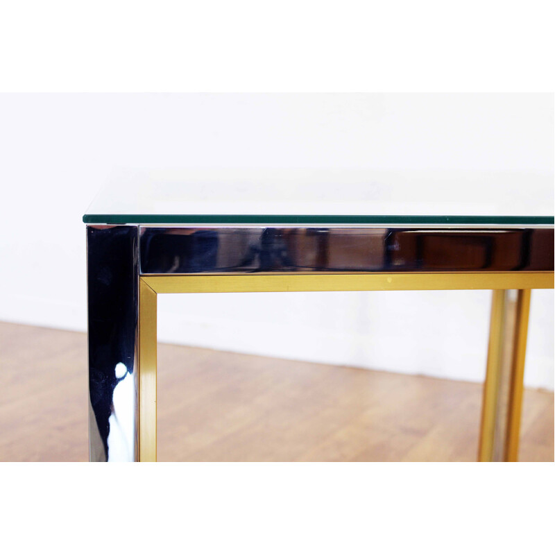 Table basse vintage en acier chromé et verre de Renato Zevi, 1970