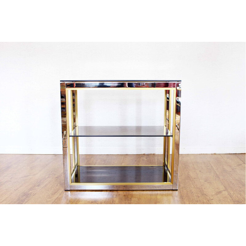 Vintage chrome-plated steel and glass floor console by Renato Zevi, Italy 1970s