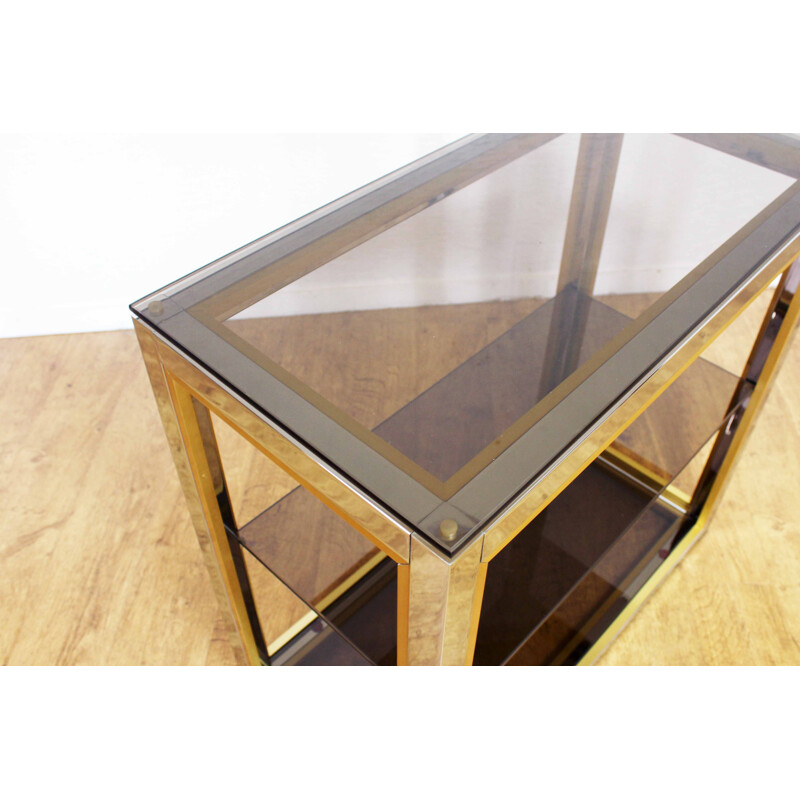 Vintage chrome-plated steel and glass floor console by Renato Zevi, Italy 1970s