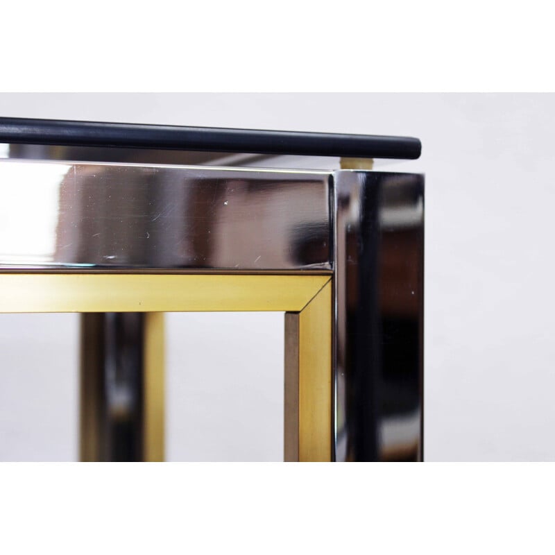 Vintage chrome-plated steel and glass floor console by Renato Zevi, Italy 1970s